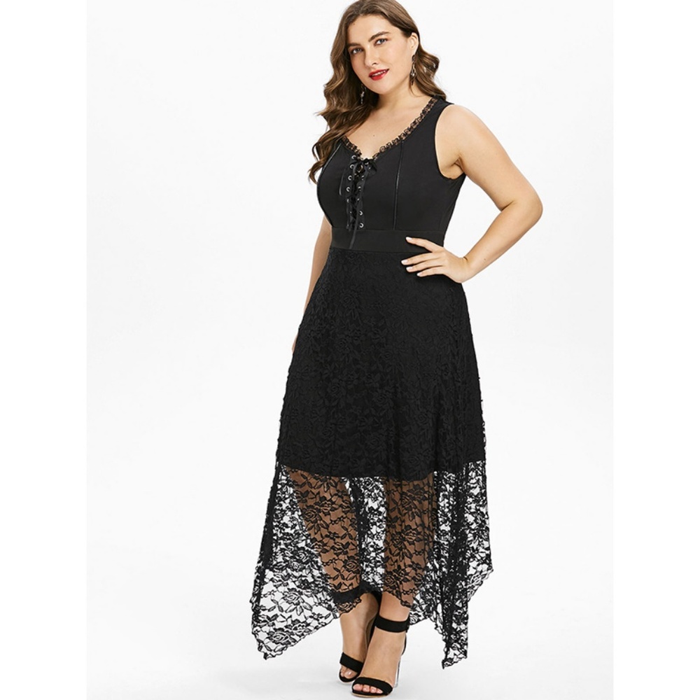 Plus Size Goth Punk Lace-Up Corset Dress w/ Lace - Picture 3 of 6